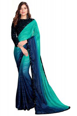 Pratham Blue Womens Silk Saree With Blouse Piece