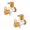 Prayag Vitro Gold 2 Way Angle Cock with Flange | Faucet for Basin, Bathroom & Kitchen | Special Material: PTMT | Wall Mount Mounting | Easy to Install | Ivory (Pack of 2, ???????145-VG-02)...