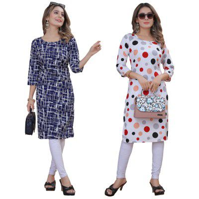 Prazvika Women's Multicolor Crepe Kurta||Pack of 2 Kurta