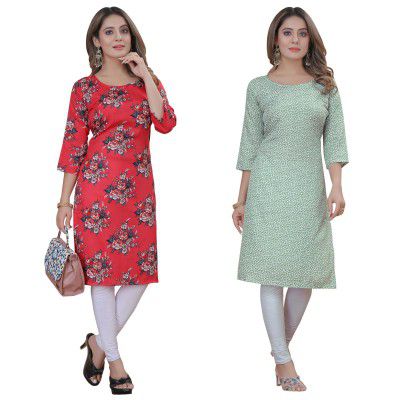 PRAZVIKA Women's Multicolor Fancy Crepe Kurta (Pack of 2)||Kurta for Women