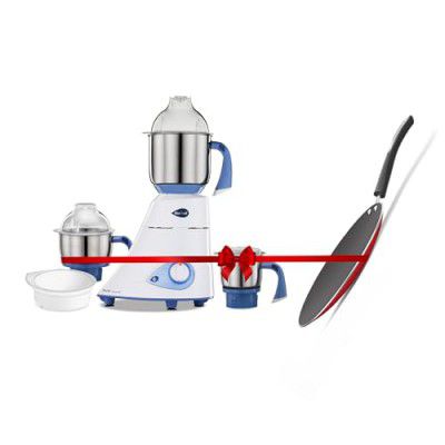 Preethi Blue Leaf Diamond MG-214 750 Watt Mixer Grinder | 3 Jars| Blue/White with Preethi Dura Concave Nonstick Tawa 28cm