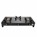 Preethi Bluflame Sparkle Power Duo 3 Burner Glass top Gas Stove with Power Burner and Swirl flame technology, saves gas and cooks faster, Manual Ignition, Black...