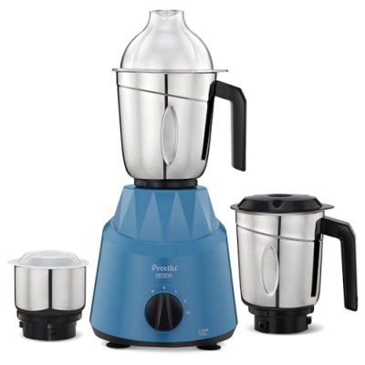 Preethi Crystal MG224 Mixer Grinder, 500 watt, Blue, 3 Jars, Vega W5 Motor with 5yr Warranty & Lifelong Free Service