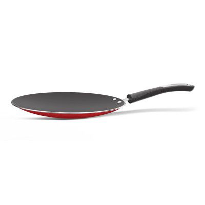 Preethi Dura Collectiona Non-Stick Concave Tawa, 28 cm, Gas & Induction Compatible, 5 Star Non Stick Effect, Chilly Red