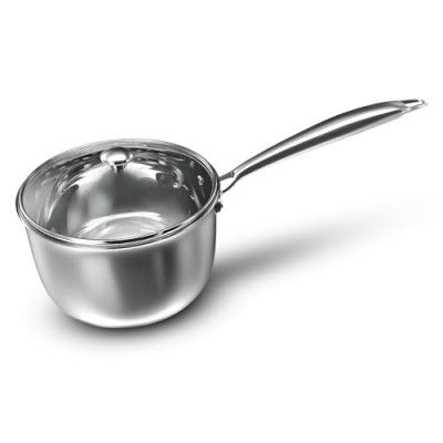 Preethi Metallica Collection Triply Stainless Steel Milk Pan with Glass Lid, 16 cm, Gas & Induction Compatible, Metal Spatula Friendly - 1 Liter