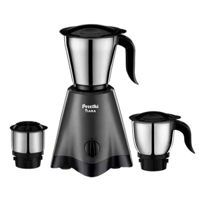 Preethi Tiara Mixer Grinder for Kitchen - 3 Jars 500 Watt Mixie - Stainless Steel Blades(Grey)