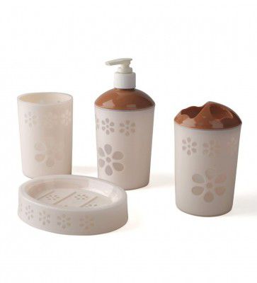Premium Brown Polypropylene Set of 4 Bath Accessories Set