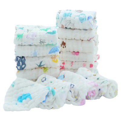 Tinnie Frenzy Premium Muslin Baby Burp Cloths – Ultra Soft & Absorbent, 6 Layers (White Printed, Pack of 5)