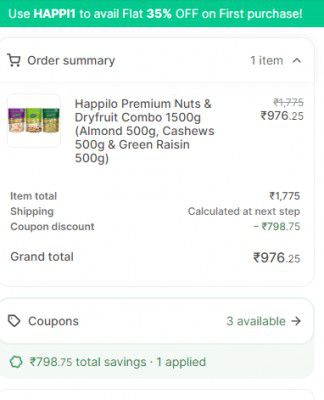 Happilo Loot Deal : Premium Nuts & Dryfruit Combo 1500g @ Rs.976