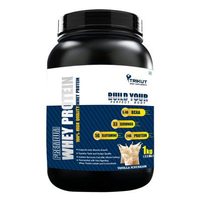 Premium Whey Protein 1kg (Vanilla IceCream),24g Protein/Serving For Muscle Building & Recovery, 33 Servings