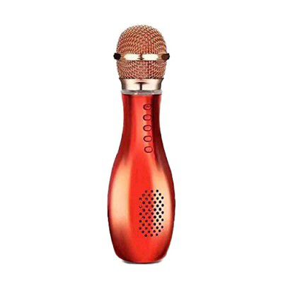 PremiumAV Portable Wireless Microphone Bluetooth Speaker Bowling Shape Smart Karaoke Sing audio player family microphone Handheld karaoke Mic (RED)