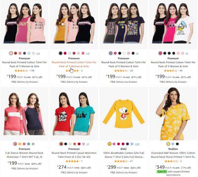 Preneum Pack of 3 & 4 Women & Girls T-shits Flat ₹199