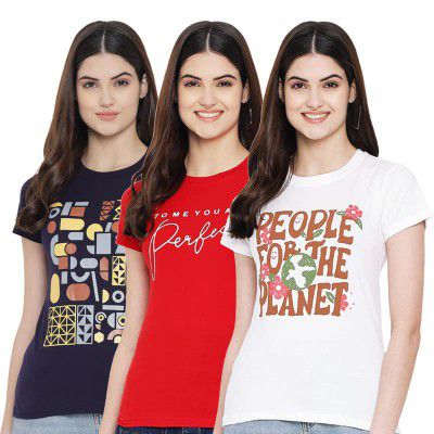 Preneum Women's 3-Pack Cotton T-Shirts - Comfortable Regular Fit Tees in Soft Fabric for Effortless Daily Style