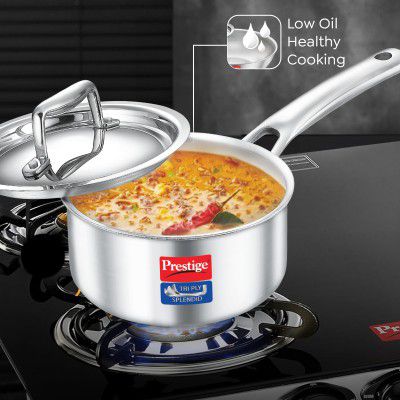 Prestige 14cm/1.1L Tri-Ply Stainless Steel Splendid Sauce Pan with Lid|15 Year Warranty