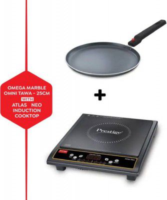 Prestige Atlas Neo Induction with Omega Marble Omni Tawa 25 cm Induction Cooktop  (Black, Push Button)