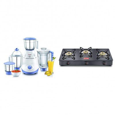 Prestige Iris 750W Mixer Grinder, Jar With Juicer Jar And Gas Stove