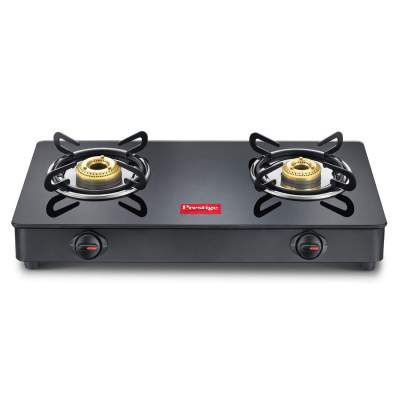 Prestige IRIS LP Gas Table (GTI 02 with Powder Coated Body, Glass top, 2 Brass Burners)