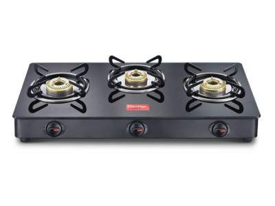 Prestige IRIS LP Gas Table (GTI 03 with Powder Coated Body, Glass top, 3 Brass Burners)