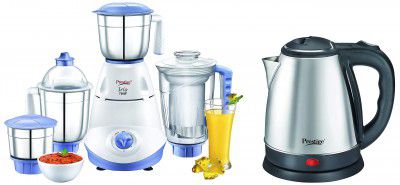 Prestige Iris(750 Watt) Mixer Grinder + Prestige Electric Kettle PKOSS - 1500watts, Steel (1.5Ltr), Black