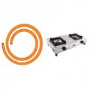Prestige LPG Hose & Star Stainless Steel 2 Burner Gas Stove, Metallic Silver Combo...