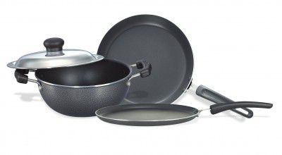 Prestige Non-Stick 3 Pc Cookware Set with Stainless Steel Lid | 1Y Warranty | ISI
