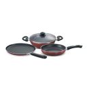 Prestige Omega Deluxe Induction Base Non-Stick Aluminium, Glass Kitchen Set, 3-Pieces, Red...