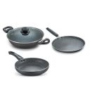 Prestige Omega Deluxe Granite Alpha Aluminium Non-Stick Build Your Kitchen Set, Kadai Dia 24cm with Glass Lid - 1 Unit, Omni Tawa Dia 28cm - 1 Unit & Fry Pan Dia 24cm - 1 Unit...