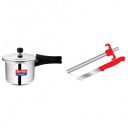 Prestige Popular Stainless Steel Outer Lid Pressure Cooker, 3 Litres, Silver & Prestige Stainless Steel PGL-03 Gas Lighter with Knife, Red...