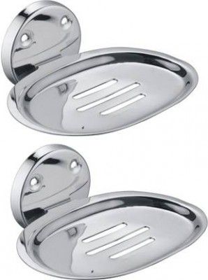 Prestige Premium 304 Grade Round Soap Dish Soap Holder Pack Of 2 (Silver)