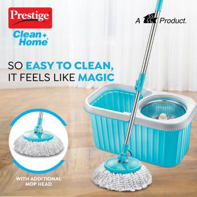 Prestige PSB 11 Magic Mop with Steel Winger and 2 Mop-heads Mop Set (Blue 18 inches)