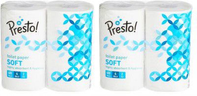 Presto! 2 Ply Toilet Tissue Paper, 100% Natural virgin paper - Pack of 8 (400 Pulls per Roll)