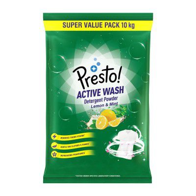 Presto Active Wash Detergent Powder | 10 Kg | Lemon and Mint