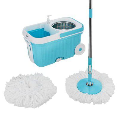 Presto! Elite Spin Mop with Steel Wringer and Auto-fold Handle, Blue, 2 Refills