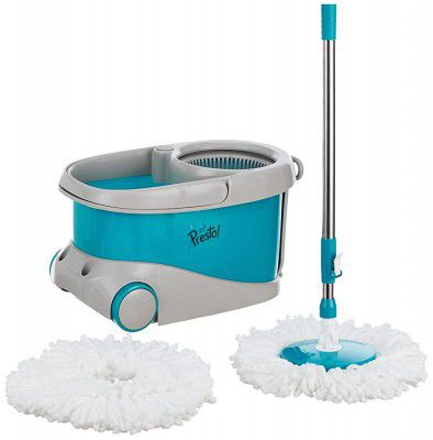 Presto! Flow Spin Mop with Plastic Basket, Big Wheels and 2 Microfibre Refills