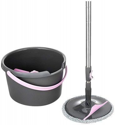 Amazon Brand - Presto! Round Bucket Flat Spin Mop with Scrubber for Floor Cleaning