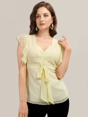 Prettify  Casual Regular Sleeves Solid Women Yellow Top