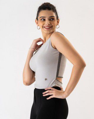 Prettify Women Grey Solid Cotton Blend Single Tops