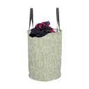 PrettyKrafts 45L Cotton Outline Printed Round Foldable Large Laundry Bag/Basket With Lid & Handle, Collapsible Freestanding Cloth Storage Organizer for Bedroom, Bathroom (36x36x45cm, Grey, Set of 1)...