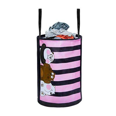 PrettyKrafts 45L Non Woven Panda Printed Round Foldable Large Laundry Bag (37x 37x45cm, Multicolour)