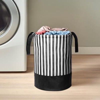 PrettyKrafts 45L Non Woven Stripe Printed Round  Bag (36x36x45cm, Black, Set of 1)