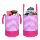 PrettyKrafts 45L Non Woven Wave Printed Round Foldable Large Laundry Bag/Basket With Lid & Handles, Freestanding Clothes Storage Organizer for Bedroom, Bathroom, Dorm (36x36x45cm, Pink, Set of 2)...