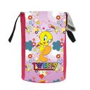 PrettyKrafts 45L Polycotton Tweety Printed Round Foldable Large Laundry Bag/Basket With Handles (36x36x45cm, Pink )...