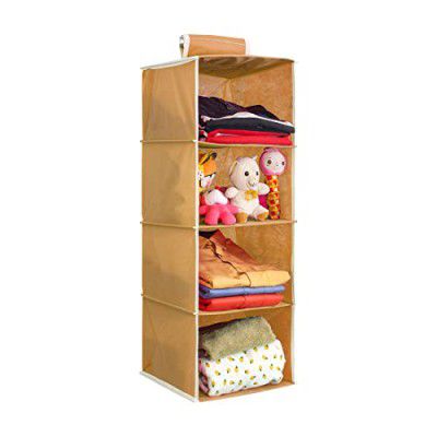 PrettyKrafts Hanging 4 Shelves Wardrobe Organiser - Beige
