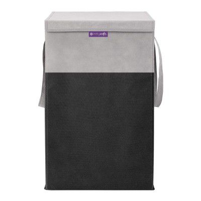 PrettyKrafts Laundry Basket for clothes with Lid & Handles, Toys Organiser, 75 Ltr Black & Grey