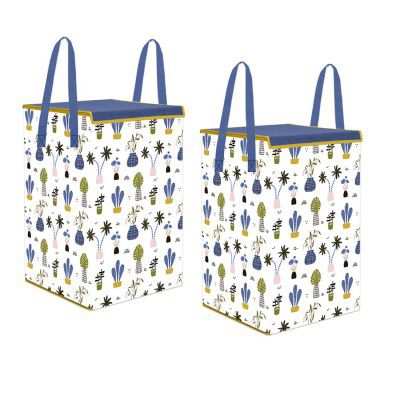[Set of 2] PrettyKrafts Laundry Basket for clothes with Lid & Handles, Toys Organiser, 75 Ltr,Mushroom Print,White, Cardboard