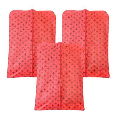 PrettyKrafts Foldable Non Woven Coat Cover (Set of 3 pcs) - Red