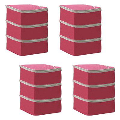 PrettyKrafts Saree Cover Set of 12 Large/Wardrobe Organiser/Clothes Bag_Pink