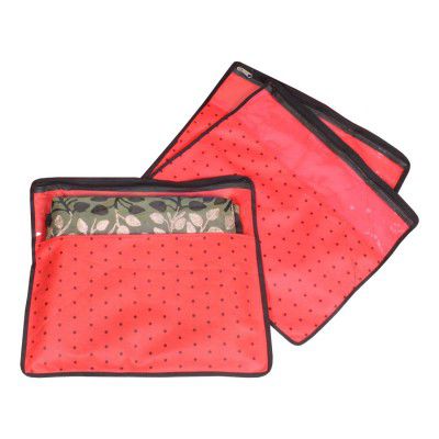 PrettyKrafts Saree Cover Set of 3 Polka dots with Top Transparent Window_Red