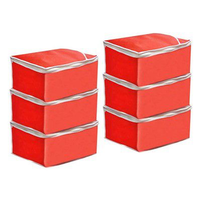 PrettyKrafts Saree Cover Set of 6 Large/Wardrobe Organiser/Clothes Bag Red