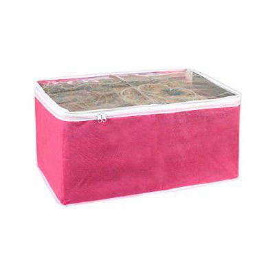 PrettyKrafts Saree Covers, Sari Organiser, Lehanga Cover, Non Woven Material and Transparent Front, Wardrobe Organizer, Clothes Storage Bag For Women's Lehenga, Suit Saree & Accessories, Pink